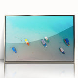 Mid-century modernist art depicting a scenic Brazilian landscape in muted earth tones, framed in silver acrylic.