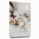 Large abstract wall art depicting spring season in vibrant green and yellow hues on acrylic glass.