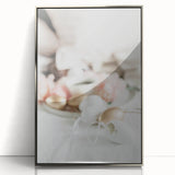 Mid-century modernist art featuring spring theme in pastel shades on silver framed acrylic, ideal for nursery wall art.