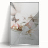 Art deco poster of spring season in pastel shades on white framed acrylic, ideal for nursery wall art.