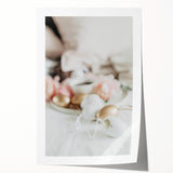 Spring floral art on rolled print featuring soft pastels, ideal for art wall dining room or classy bathroom wall art.