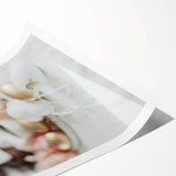 Extra large wall art featuring line art flowers in soft pastel shades on rolled canvas, ideal for large living room decor.