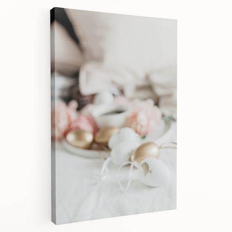 Spring season-themed art on stretched canvas with a side view, featuring vibrant green and pink colors.