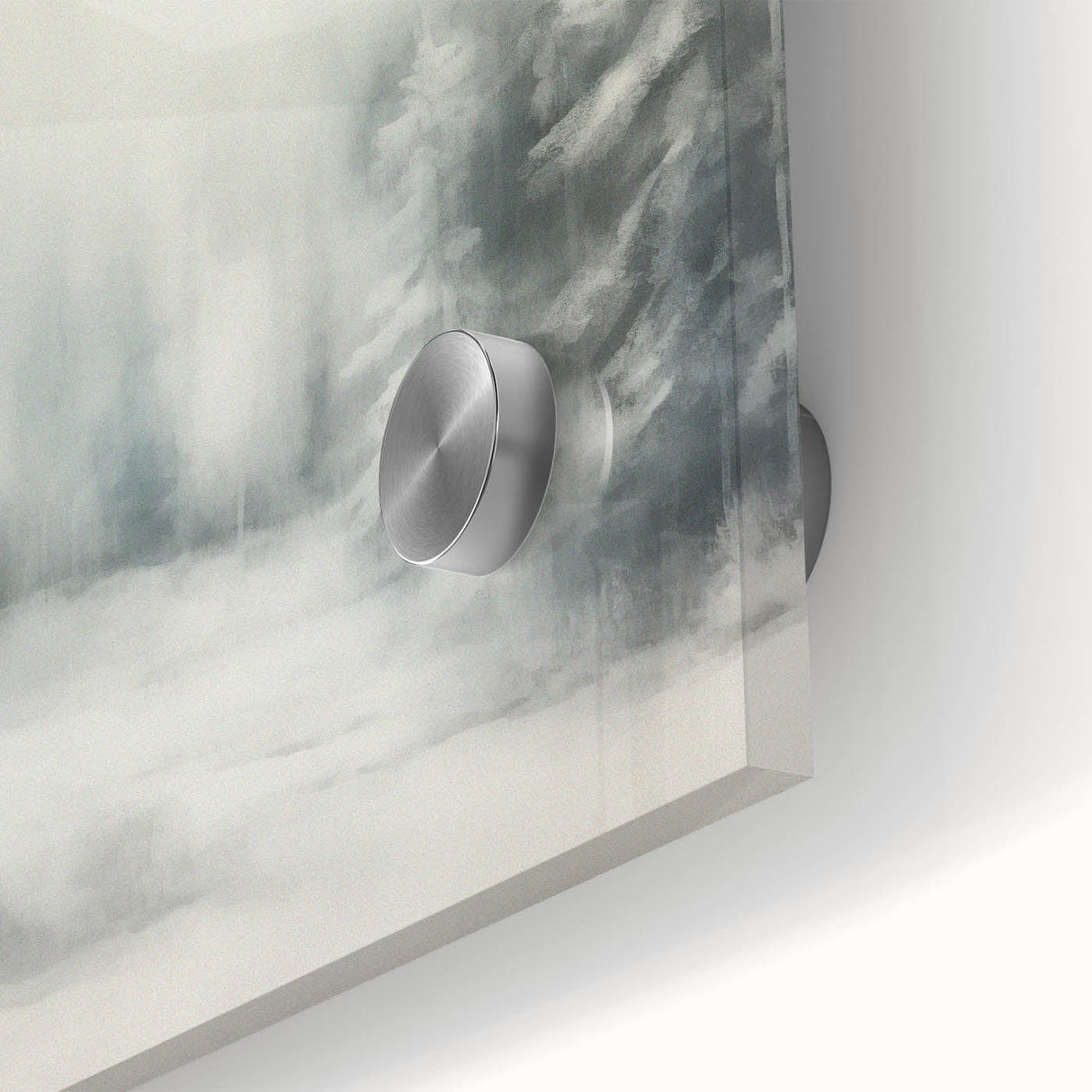 Large abstract wall art in cool blue and white tones, acrylic print, ideal for dining room ambiance.