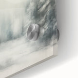 Large abstract wall art in cool blue and white tones, acrylic print, ideal for dining room ambiance.