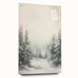 Winter-themed abstract wall art in cool blue and white tones on acrylic glass, suited for bedroom or dining room decor.