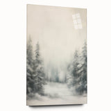 Large abstract wall art depicting a winter scene in muted blues and whites on acrylic glass.