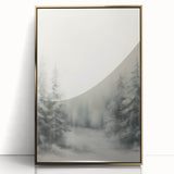 Winter scene in gold frame, mid-century modernist style on acrylic, ideal for nursery wall decor.