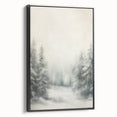 Framed canvas depicting a black and white vintage winter landscape, ideal for bedroom wall decor.