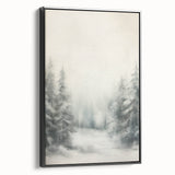 Framed canvas depicting a black and white vintage winter landscape, ideal for bedroom wall decor.