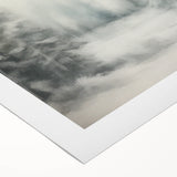 Art deco poster featuring a stylized winter scene in cool blue and white tones on rolled canvas.