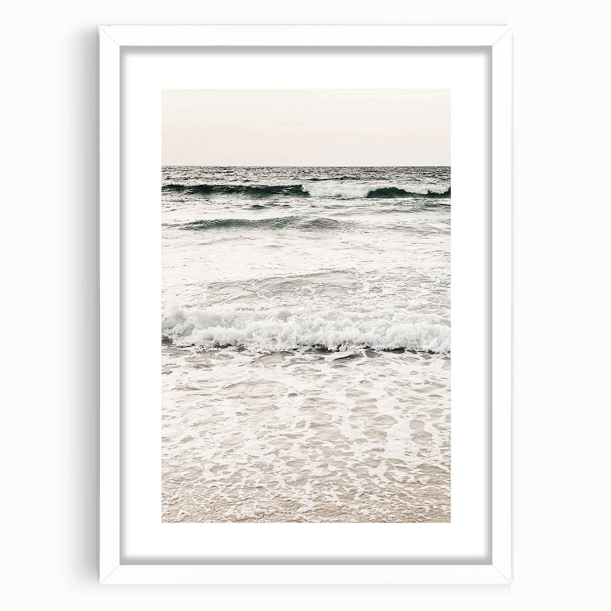 Abstract art print featuring swirling blue and white patterns on a framed canvas.