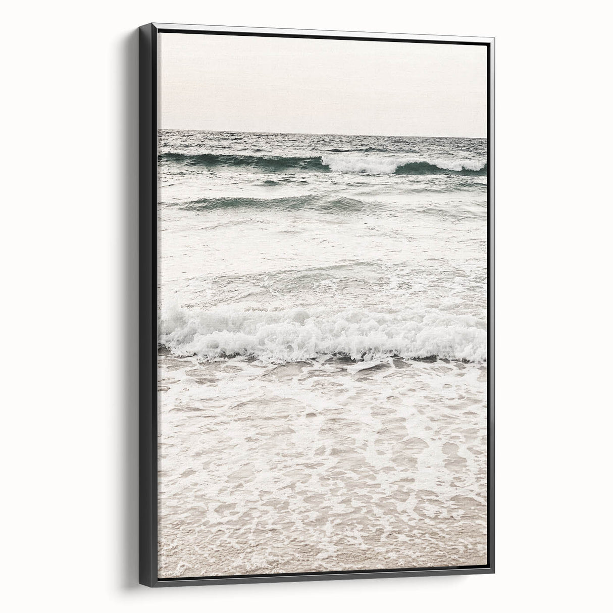 Black and white vintage poster art on framed canvas, depicting a serene landscape, ideal for bedroom wall decor.