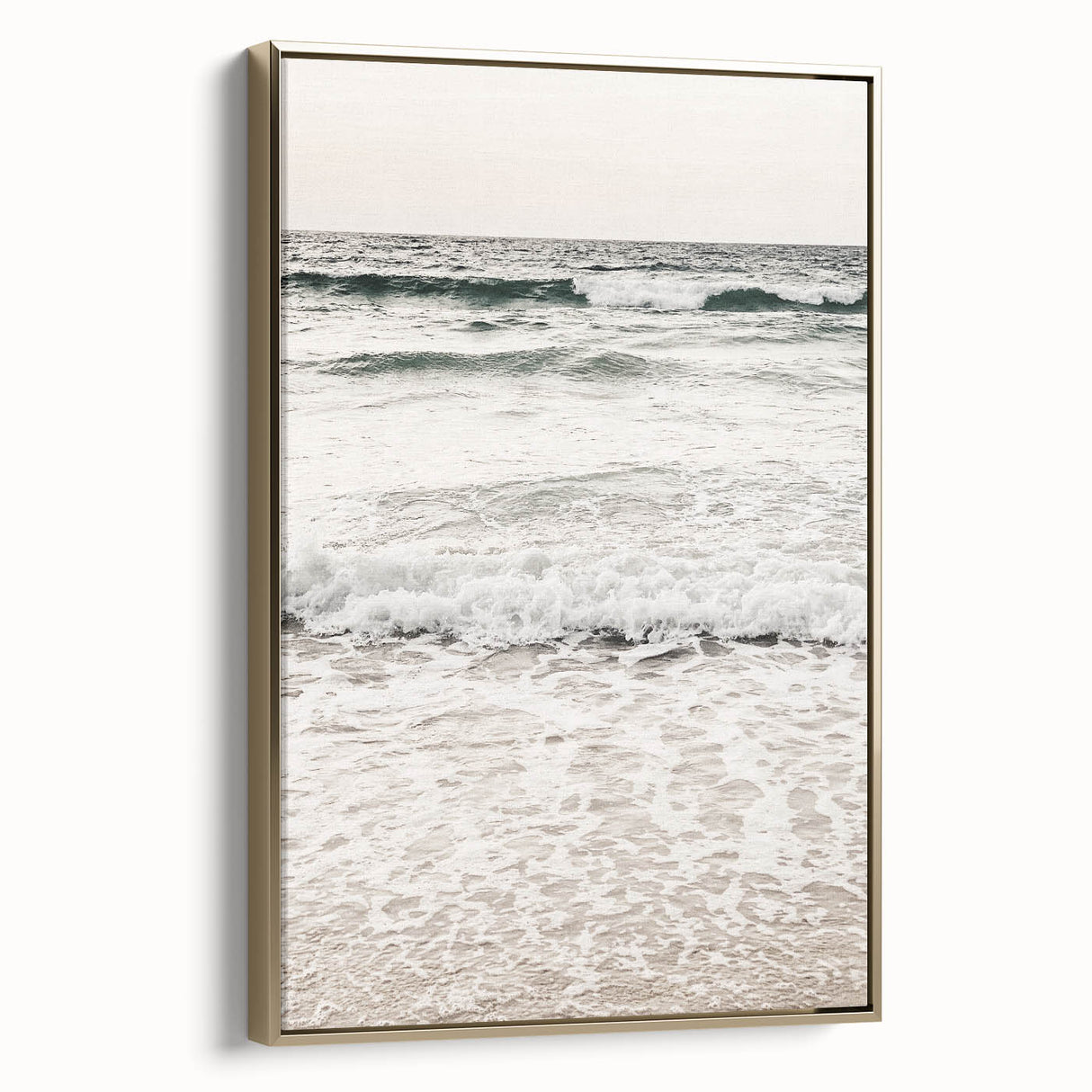 Framed canvas featuring a vintage poster-style landscape painting with muted earth tones, ideal for bedroom wall art.