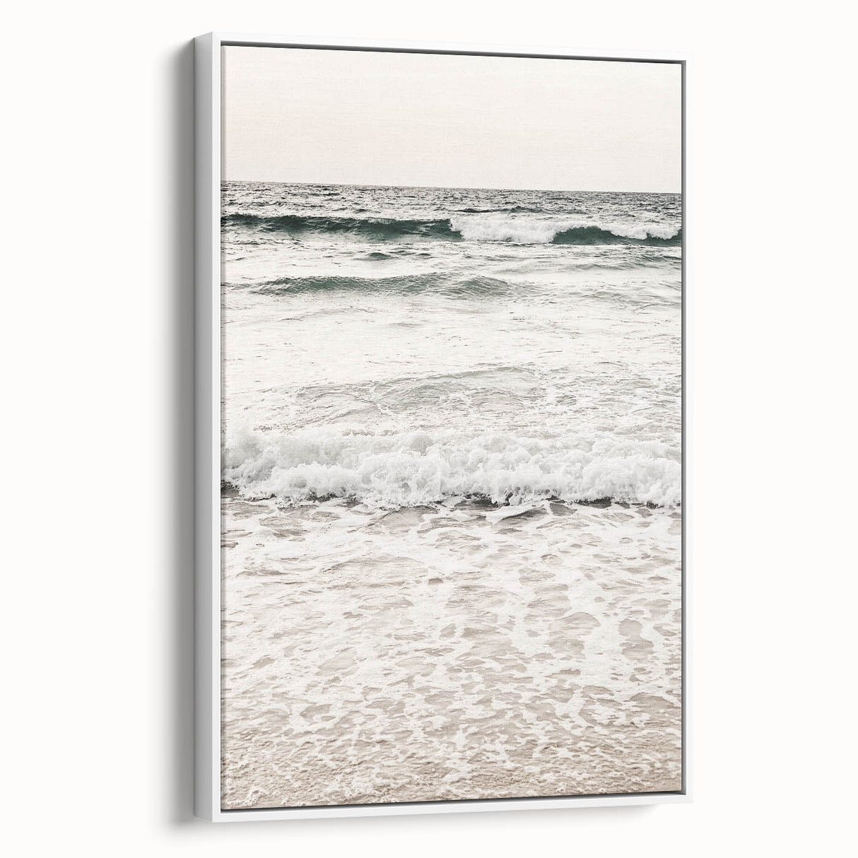 Vintage poster art on a white framed canvas featuring vibrant, colorful abstract design, ideal for living room decor.