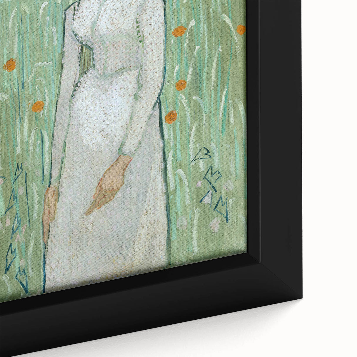 Close-up of a textured, extra-large framed canvas depicting colorful, abstract art, ideal for living room decor.