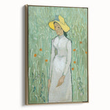 Framed canvas of a Van Gogh landscape painting with gold accents, ideal for bedroom wall art.