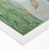 Art deco poster featuring a vintage cityscape in muted gold and blue tones, printed on rolled canvas.