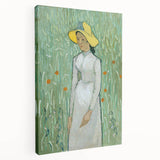 Vincent van Gogh-inspired stretched canvas depicting a swirling starry night sky in deep blue and vibrant yellow.