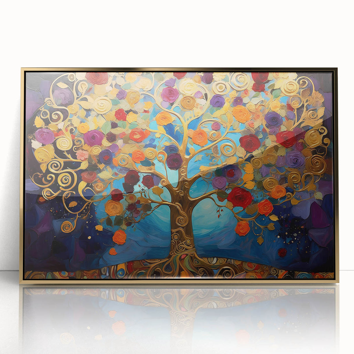 Golden Tree of Life Wall Art - Vibrant Modern Canvas for Living Room