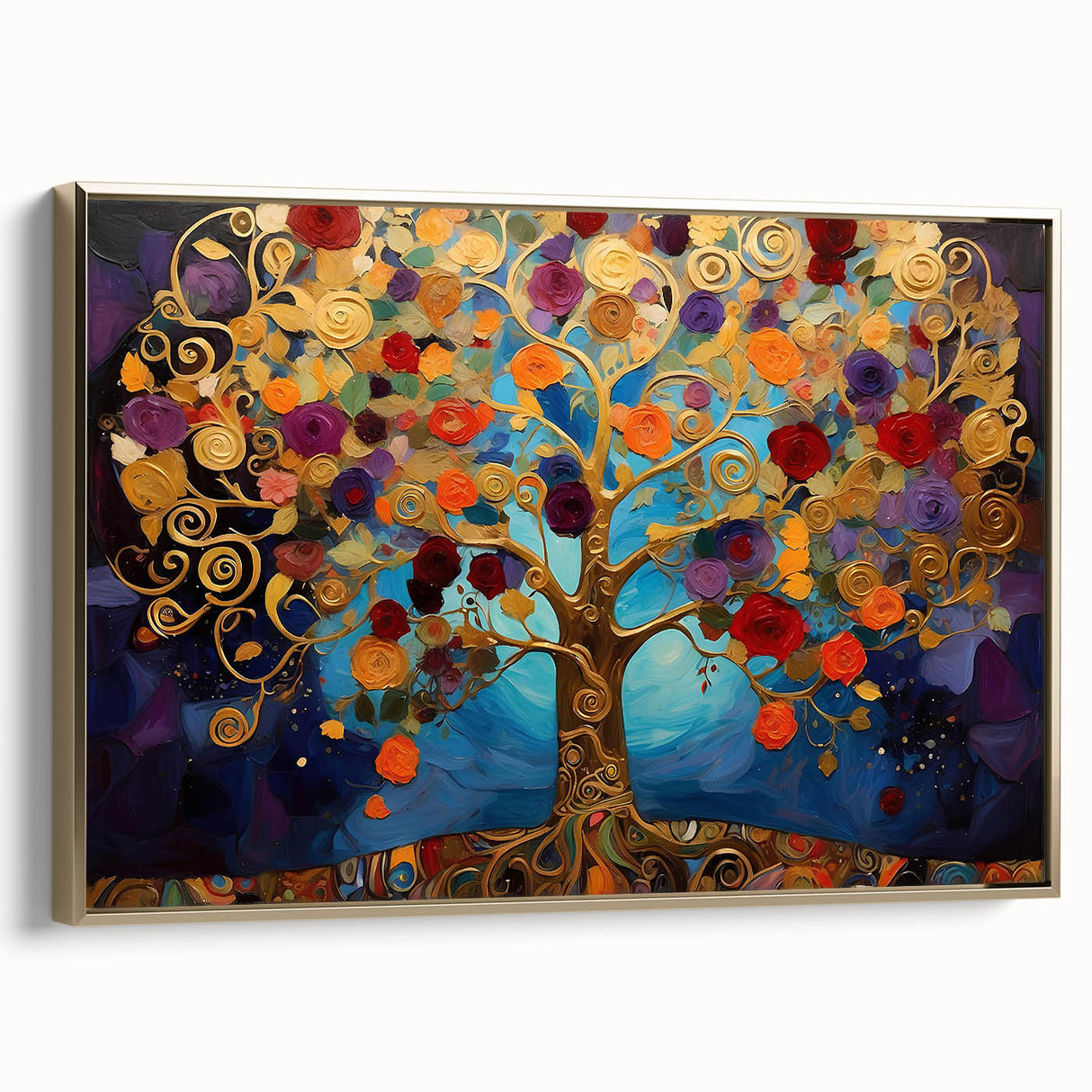 Golden Tree of Life Wall Art - Vibrant Modern Canvas for Living Room
