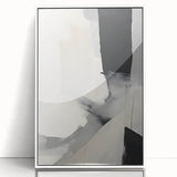 Framed abstract minimalist wall art in white acrylic, showcasing a contemporary design with sleek lines and subtle textures, perfect for modern home decor.