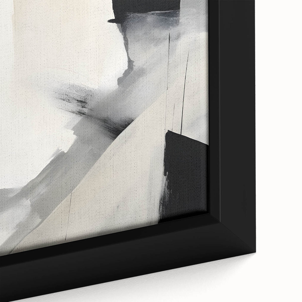 Close-up view of a framed canvas displaying abstract minimalist wall art, featuring soft earth tones and geometric shapes, perfect for modern home decor.