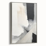 Abstract minimalist wall art in a sleek silver frame, showcasing an elegant design that enhances modern decor, viewed from the side to highlight its depth and texture.