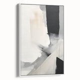 Abstract minimalist wall art design displayed in a sleek white frame, showcasing soft color gradients and geometric shapes, perfect for modern home decor.