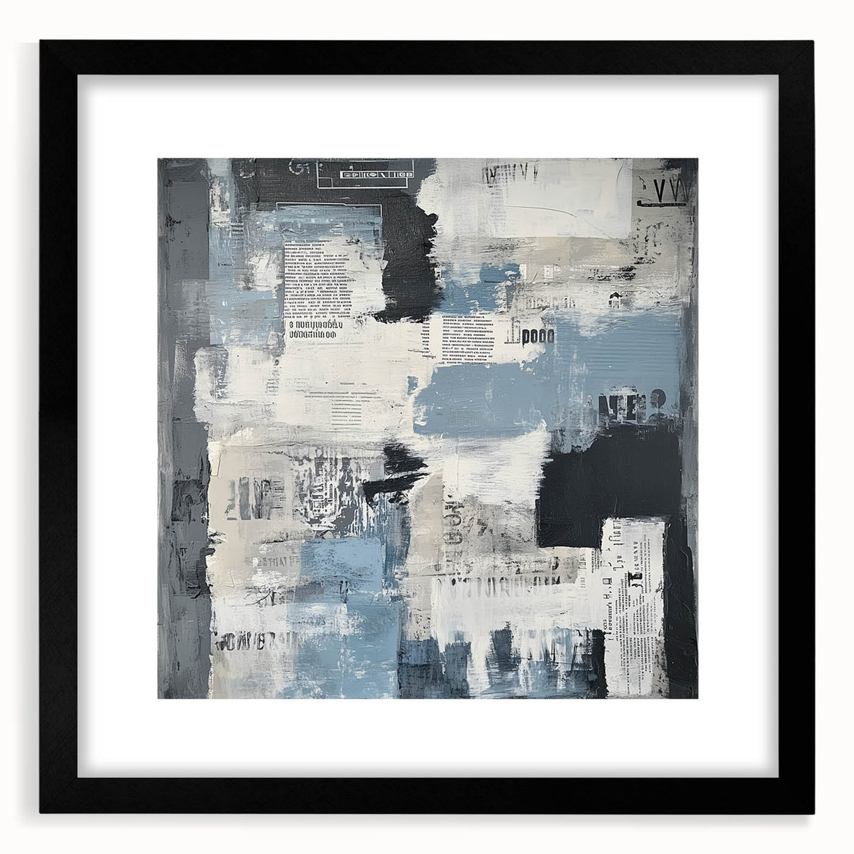Geometric Abstract Wall Decor – Blue, Black & Urban Texture Collage