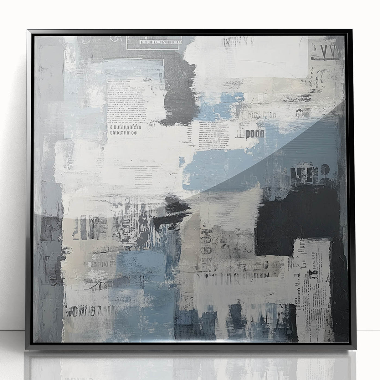 Geometric Abstract Wall Decor – Blue, Black & Urban Texture Collage