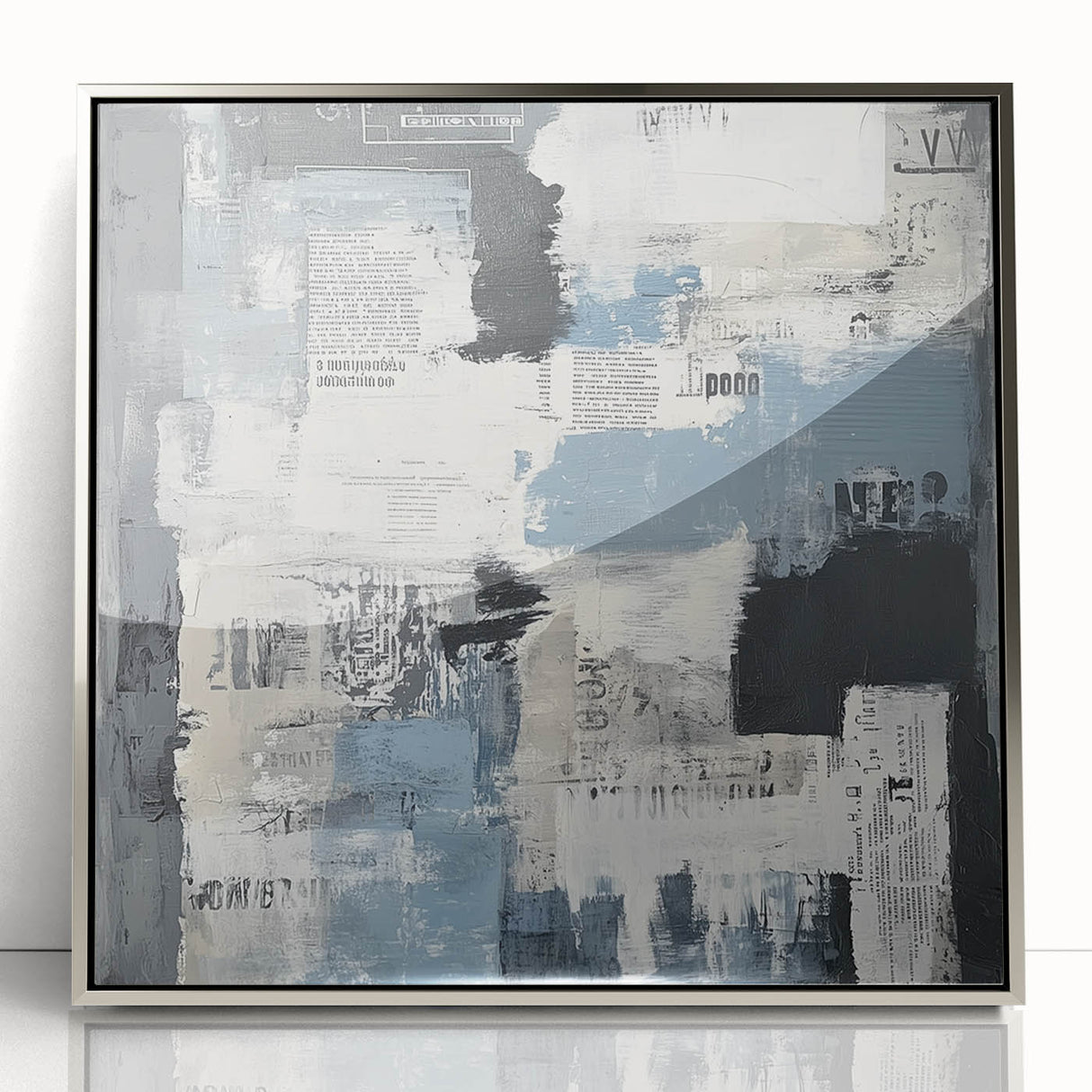 Geometric Abstract Wall Decor – Blue, Black & Urban Texture Collage