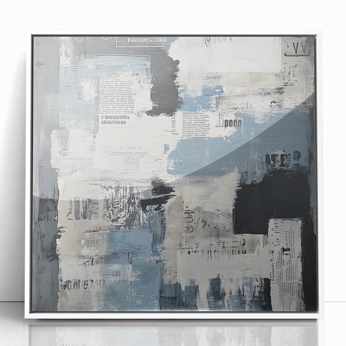 Geometric Abstract Wall Decor – Blue, Black & Urban Texture Collage