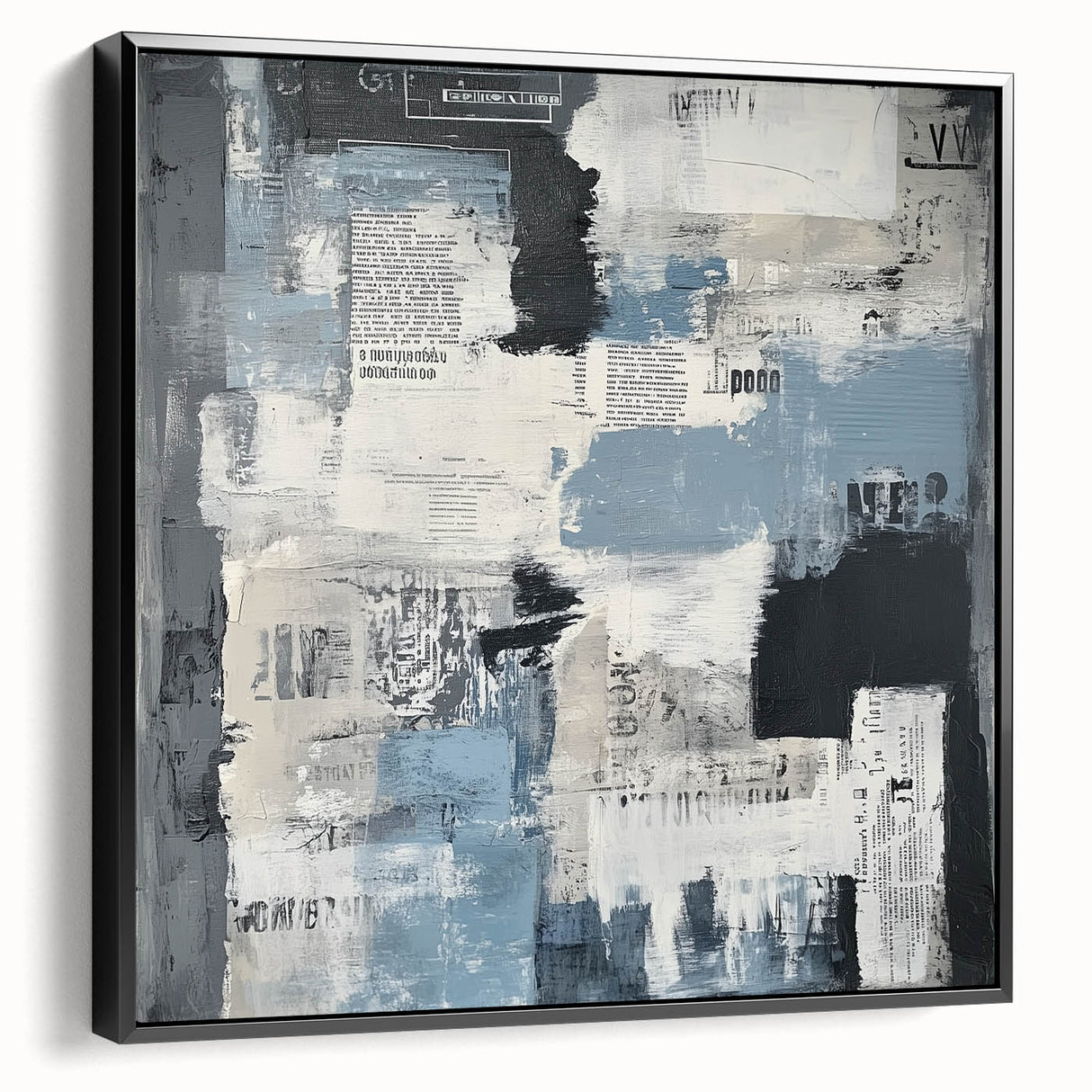 Geometric Abstract Wall Decor – Blue, Black & Urban Texture Collage