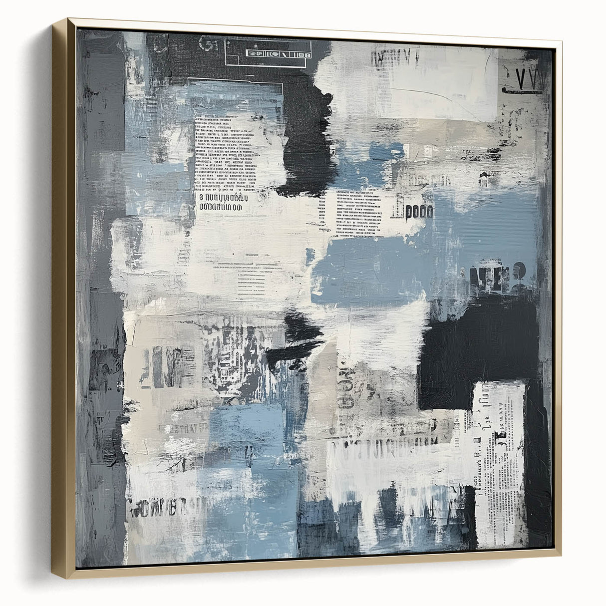 Geometric Abstract Wall Decor – Blue, Black & Urban Texture Collage