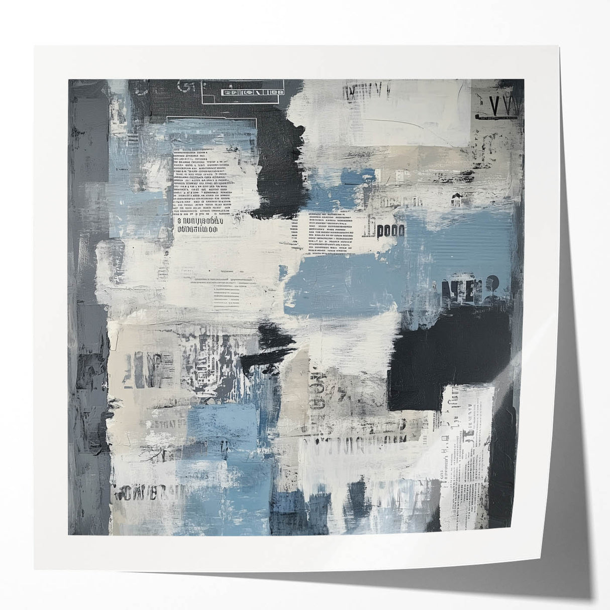 Geometric Abstract Wall Decor – Blue, Black & Urban Texture Collage
