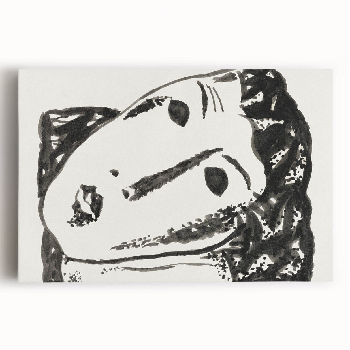 Abstract Expressionist Face Illustration – Monochrome Wall Art
