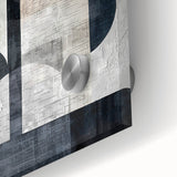 Abstract minimalist wall art design close-up on acrylic glass, featuring soft pastel colors and geometric shapes, ideal for modern home decor enhancement.