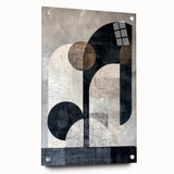 Abstract minimalist wall art displayed in a side view, showcasing vibrant colors and geometric shapes, mounted with pins on a sleek surface, ideal for modern decor.