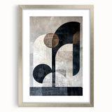 Abstract minimalist wall art framed in silver with a mat, showcasing geometric patterns in soft hues, perfect for modern home decor settings.