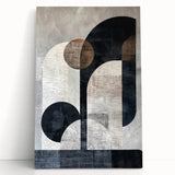 Abstract minimalist wall art on stretched canvas, featuring soft pastel colors and geometric shapes, leaning against a neutral wall, adding elegance to modern decor.