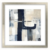 Large Abstract Wall Art – Bold Navy & Neutral Textured Brushwork