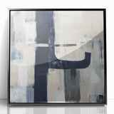 Large Abstract Wall Art – Bold Navy & Neutral Textured Brushwork