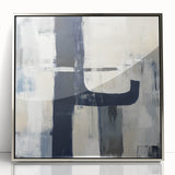 Large Abstract Wall Art – Bold Navy & Neutral Textured Brushwork