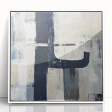 Large Abstract Wall Art – Bold Navy & Neutral Textured Brushwork