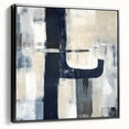 Large Abstract Wall Art – Bold Navy & Neutral Textured Brushwork