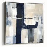 Large Abstract Wall Art – Bold Navy & Neutral Textured Brushwork