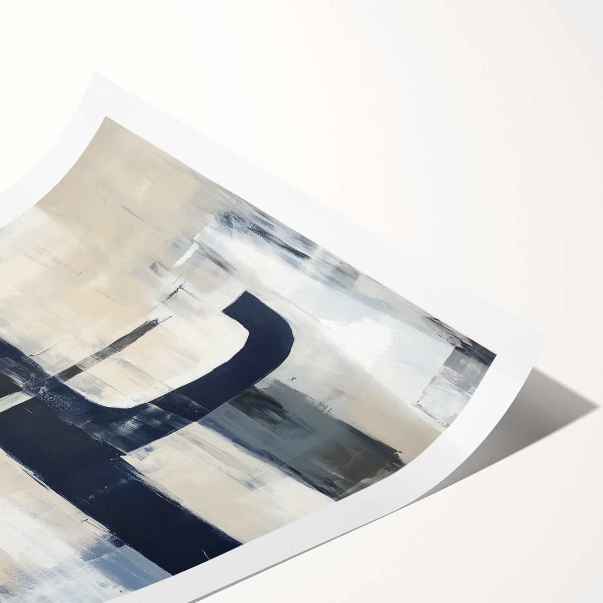 Large Abstract Wall Art – Bold Navy & Neutral Textured Brushwork