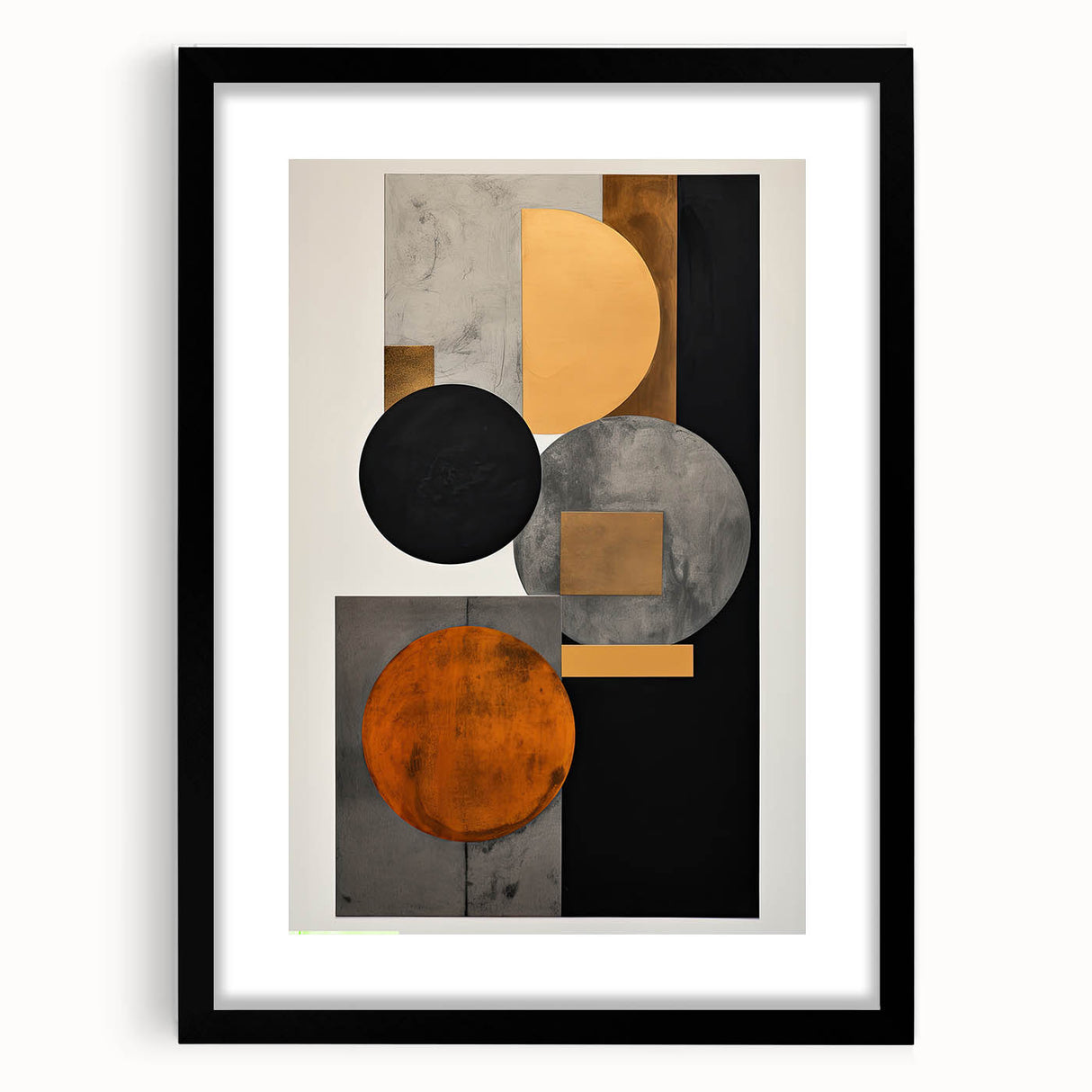 Abstract minimalist wall art framed in black with a mat, showcasing a sleek design ideal for modern home decor, enhancing any interior space with its elegance.