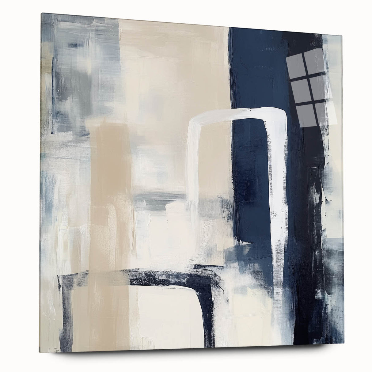 Colorful Abstract Wall Art – Navy, Beige & White Layered Strokes